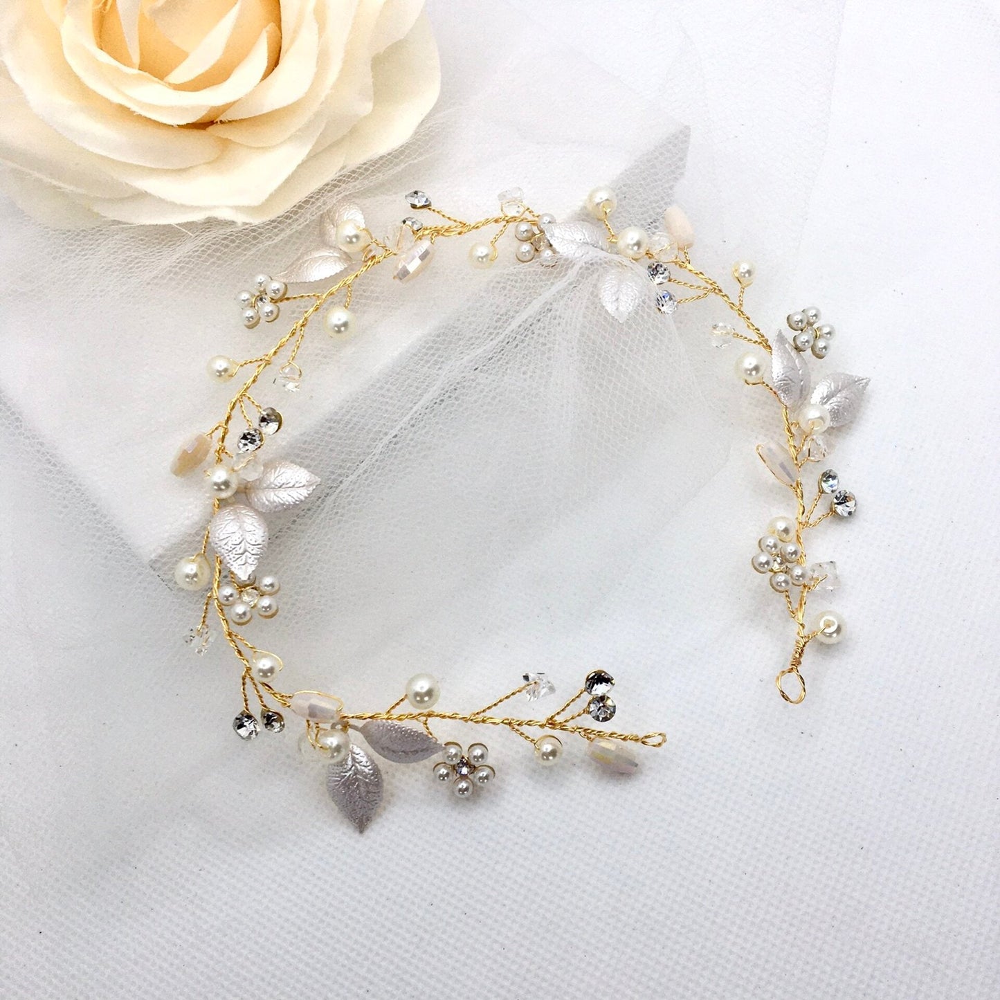 Gladys - Romantic Floral Bridal Headband / Hair Vine