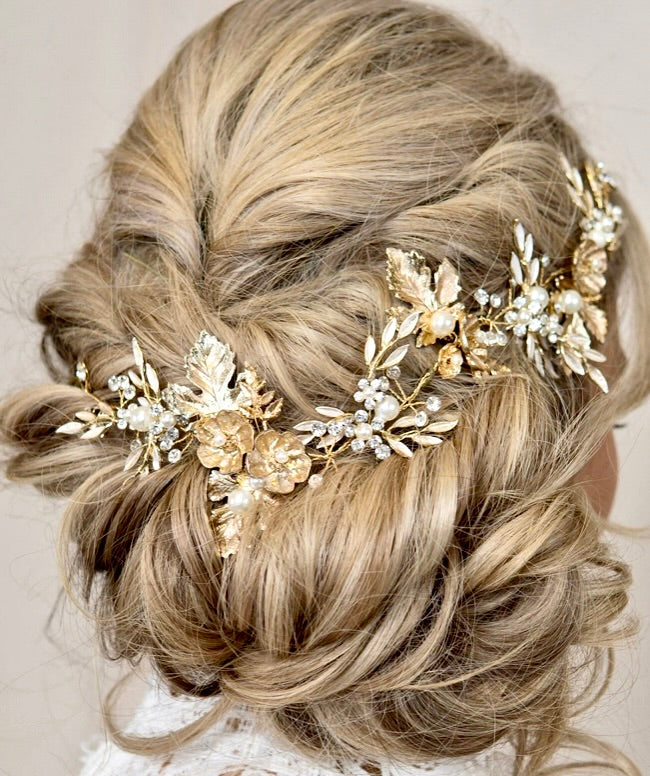 "Charmaine" - Gold Pearl Bridal Headdress