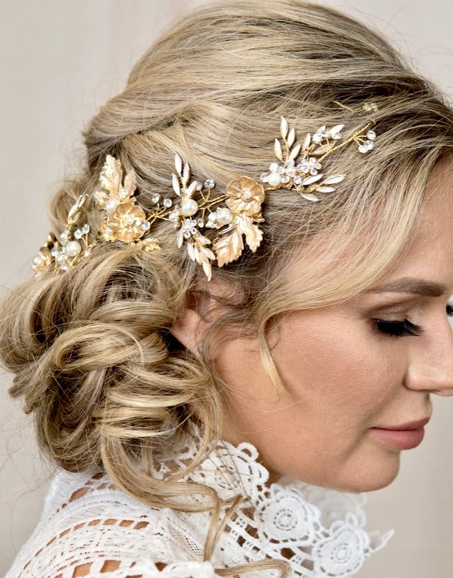 "Charmaine" - Gold Pearl Bridal Headdress