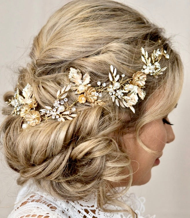 "Charmaine" - Gold Pearl Bridal Headdress