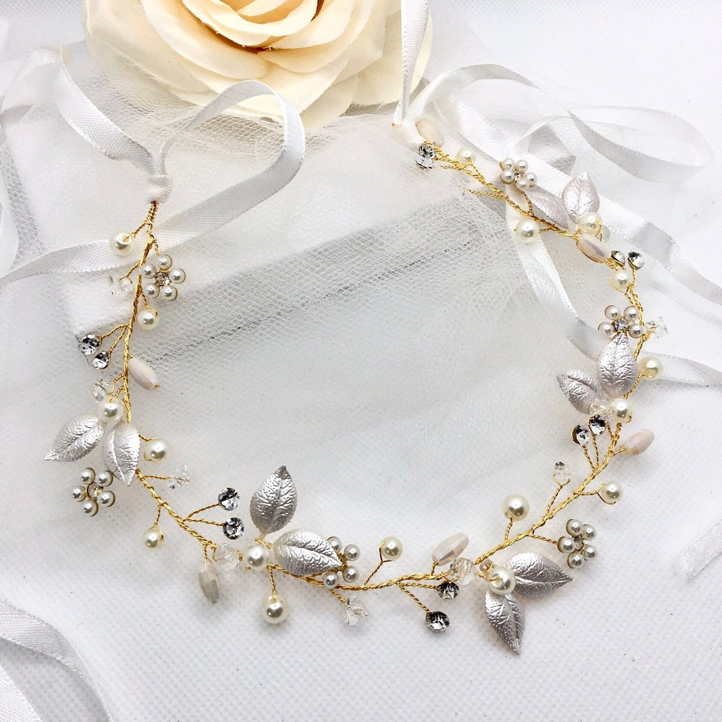 Gladys - Romantic Floral Bridal Headband / Hair Vine