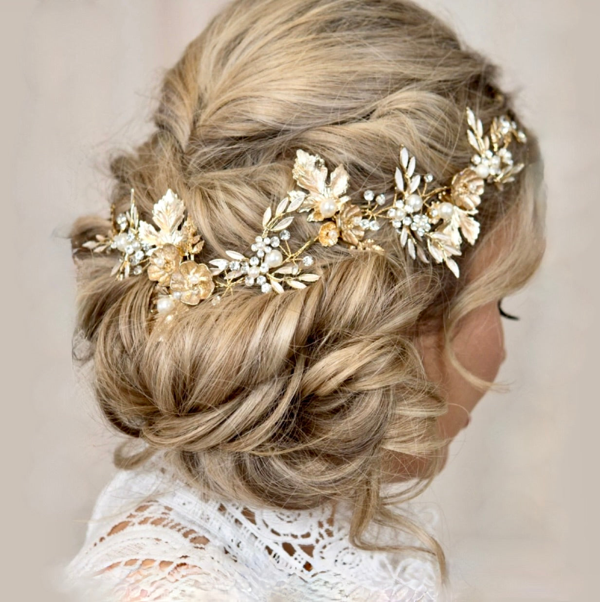 "Charmaine" - Gold Pearl Bridal Headdress