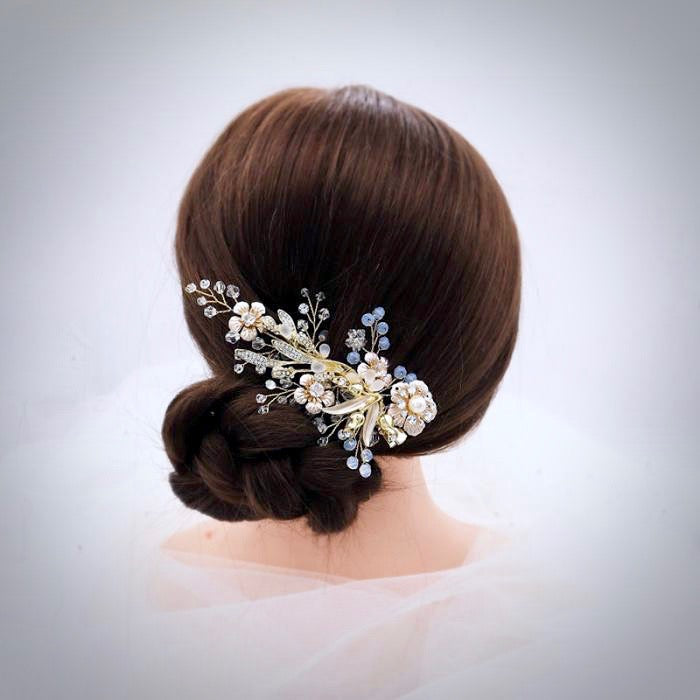 "Magnolia" - Pearl and Opal Gold Bridal Hair Clip/Vine