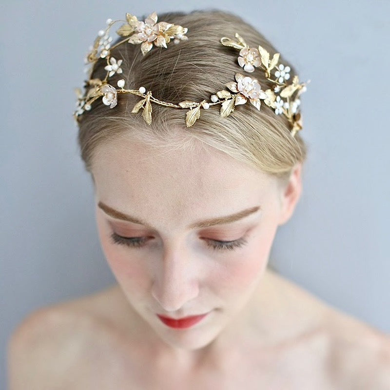 Alhambra - Pearl and Opal Bridal Double Headband / Tiara