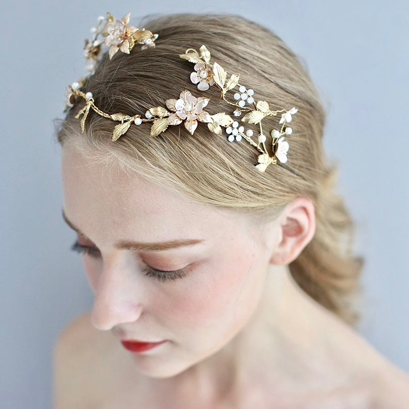 Alhambra - Pearl and Opal Bridal Double Headband / Tiara