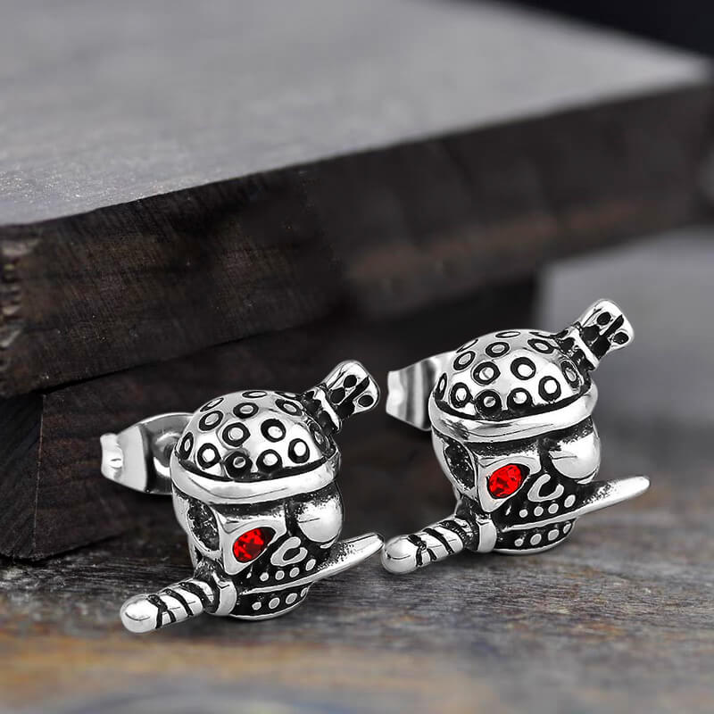 Gothic Skull Pirate Biting Sword Stainless Steel Earrings