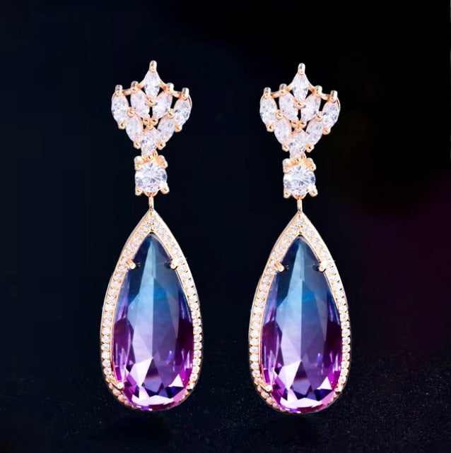 Lilac - Gradient Purple Cubic Zirconia Bridal Earrings