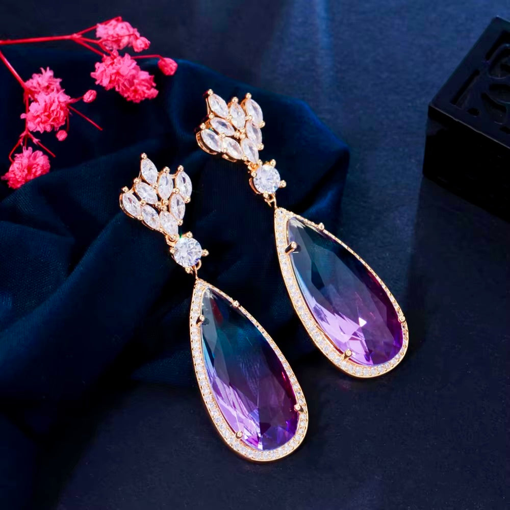 Lilac - Gradient Purple Cubic Zirconia Bridal Earrings
