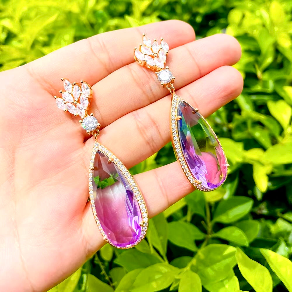Lilac - Gradient Purple Cubic Zirconia Bridal Earrings