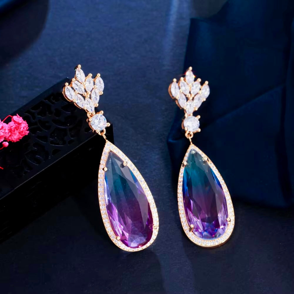 Lilac - Gradient Purple Cubic Zirconia Bridal Earrings