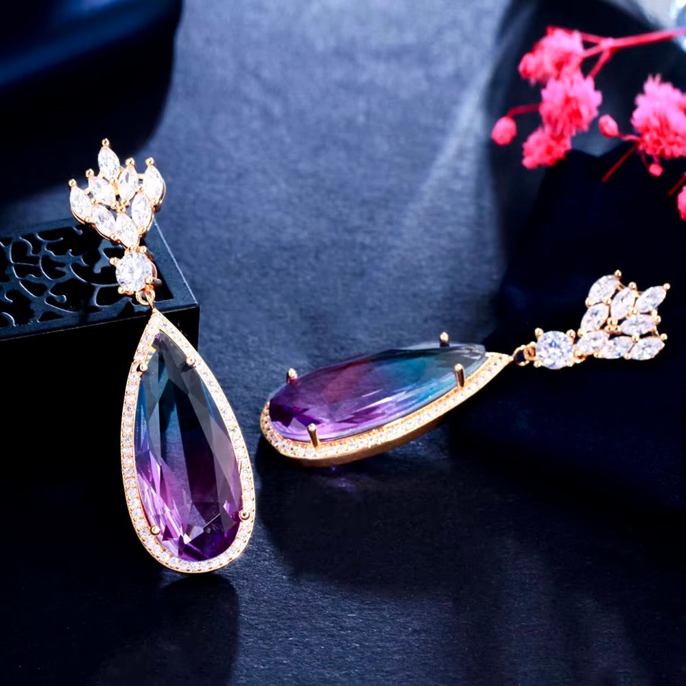 Lilac - Gradient Purple Cubic Zirconia Bridal Earrings