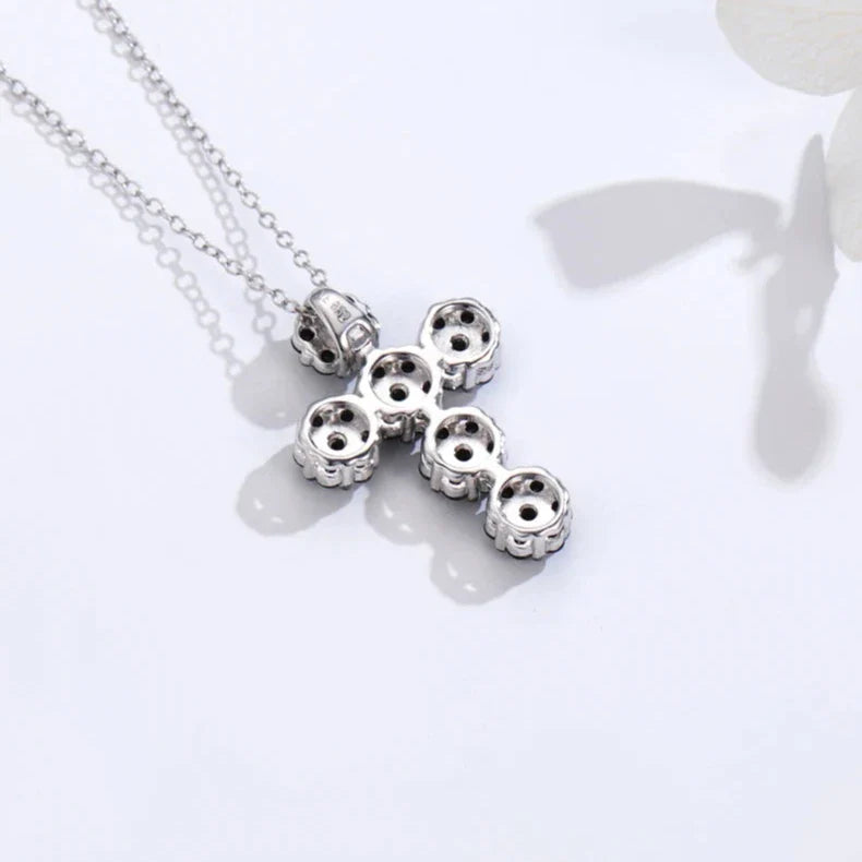 Round-cut Natural Black Spinel Cross Goth Necklace