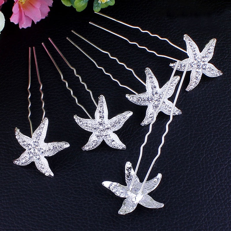 Kailani - Crystal Sea Star Hair Pins - Set of 5