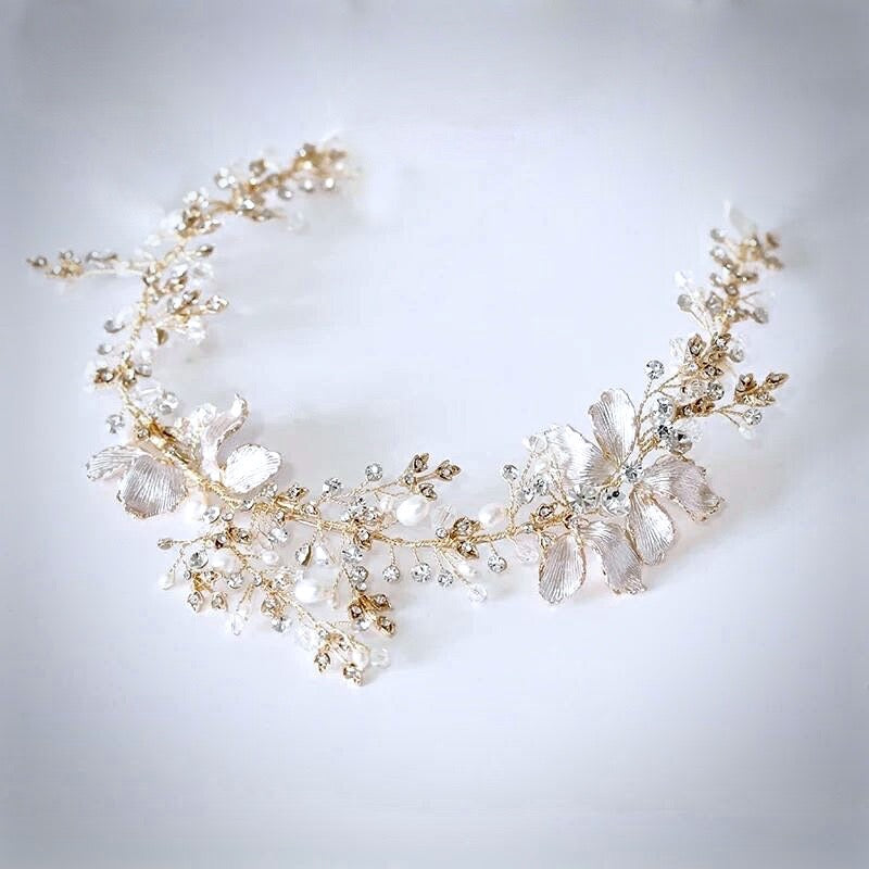 Athena - Pearl and Crystal Bridal Headband - Available in Gold and Silver