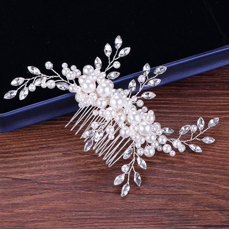 "Missy" - Silver Pearl and Crystal Bridal Hair Comb