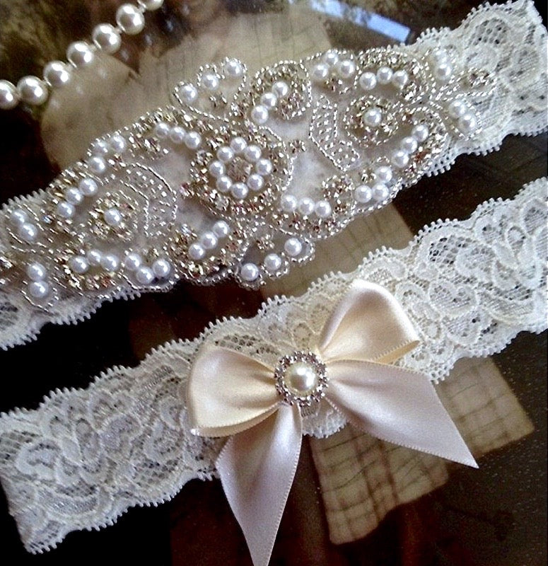 Kaylee - Lace and Crystal Bridal Garter Set