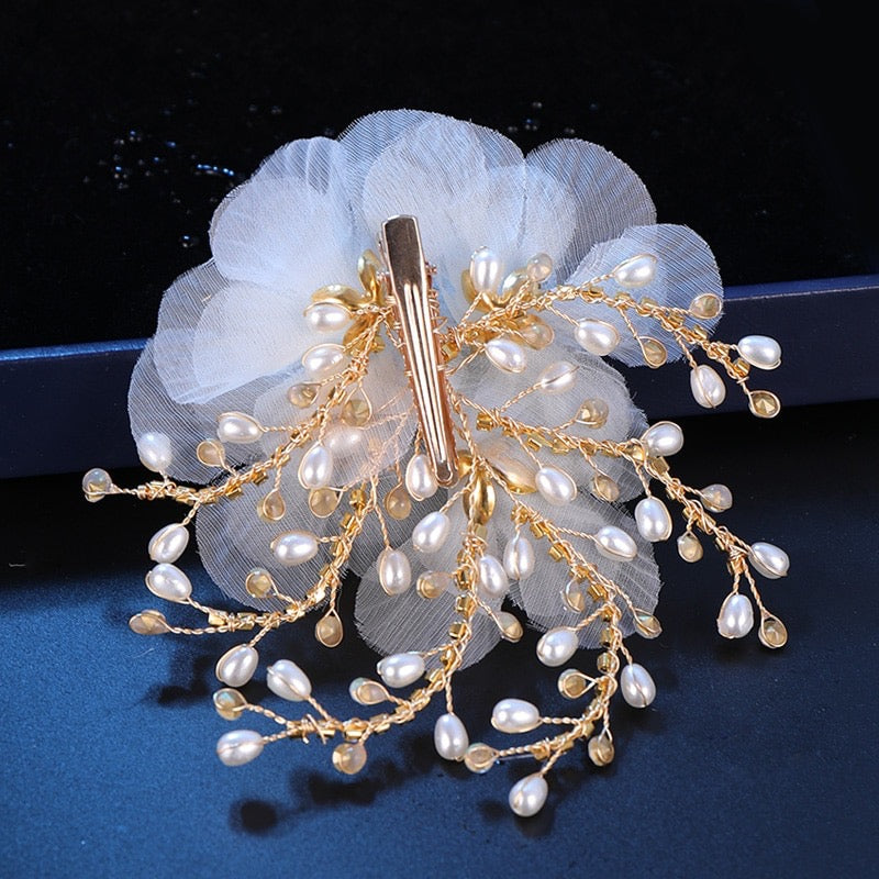 "Luciana" - Gold Pearl and Crystal Bridal Hair Clip