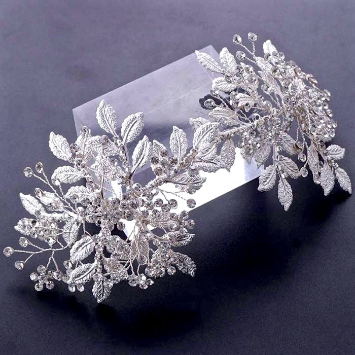 "Selina" - Silver Crystal Bridal Headband/Hair Vine