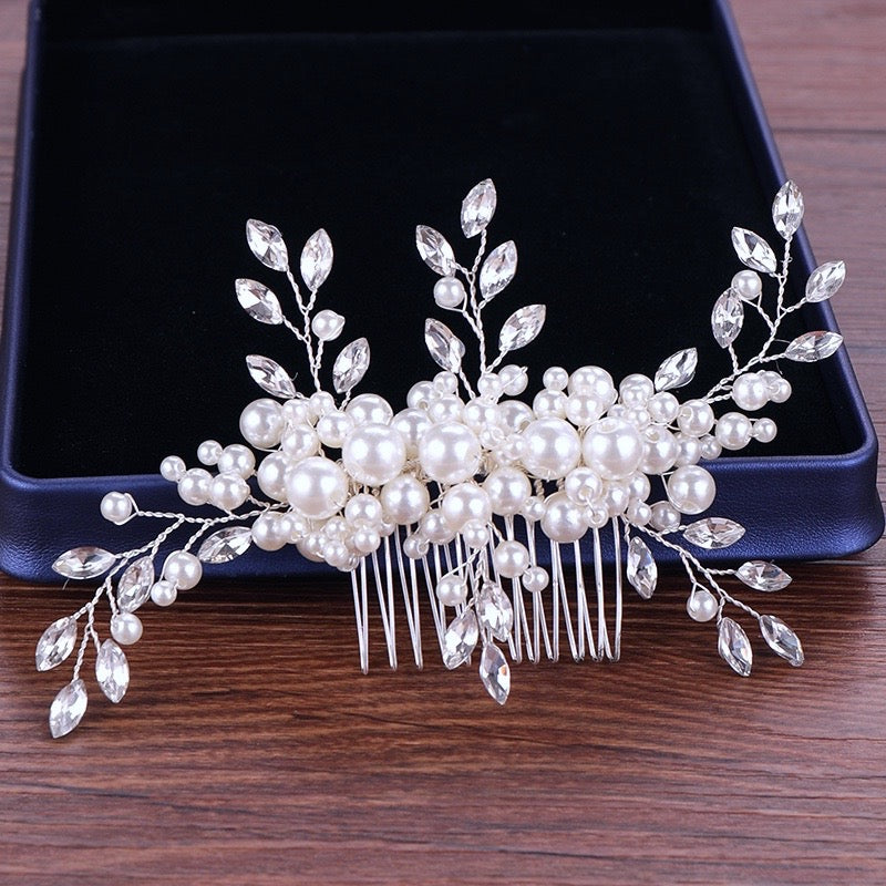 "Missy" - Silver Pearl and Crystal Bridal Hair Comb