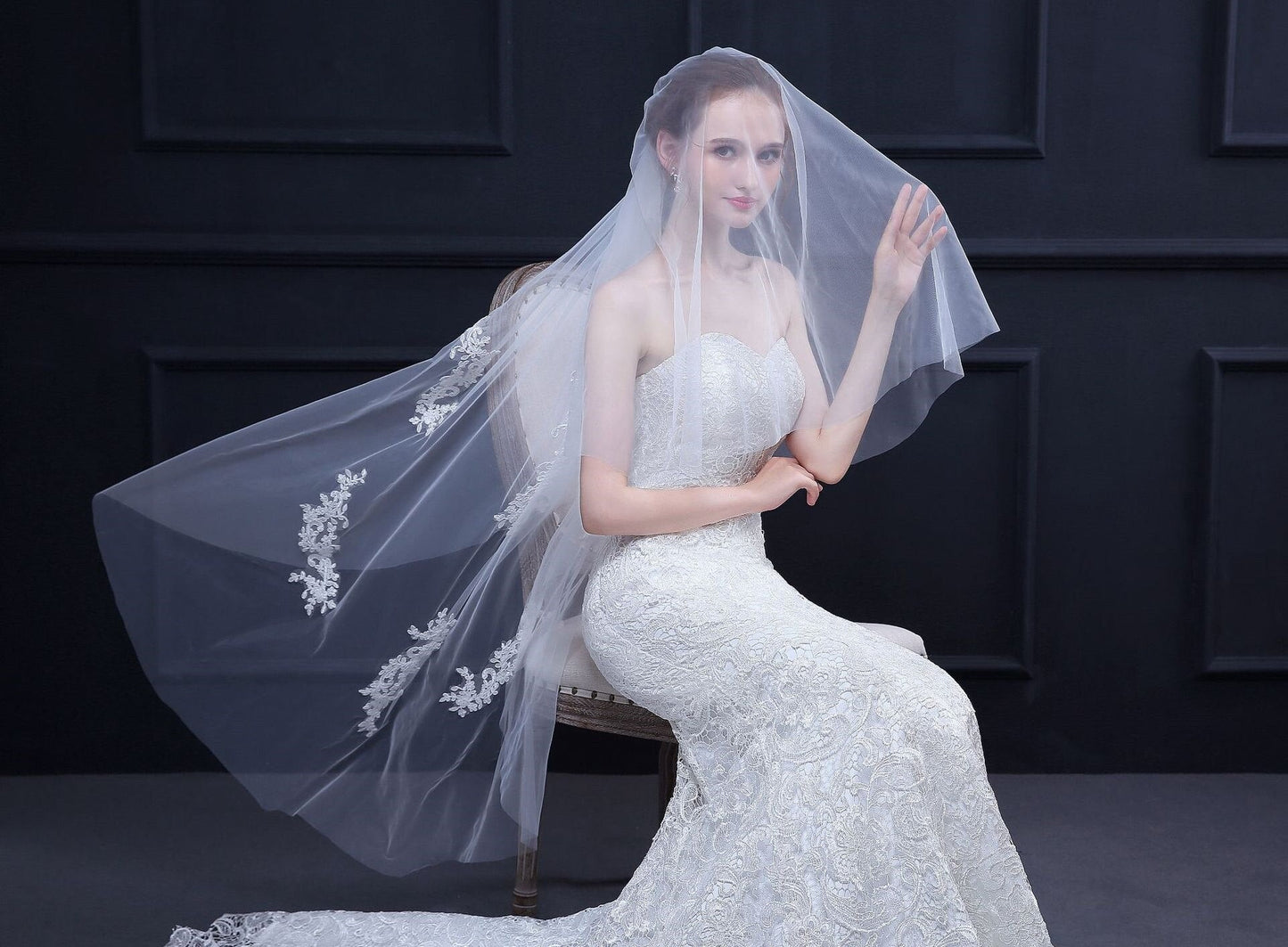"Jody" - Ivory Fingertip Length Bridal Veil