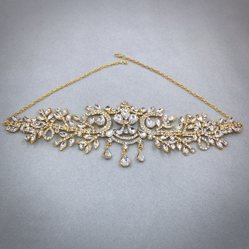 "Kiara" - Crystal Bridal Forehead Chain / Headdress - Available in Silver, Rose Gold and Yellow Gold