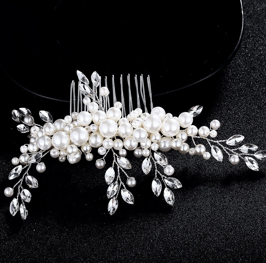 "Missy" - Silver Pearl and Crystal Bridal Hair Comb