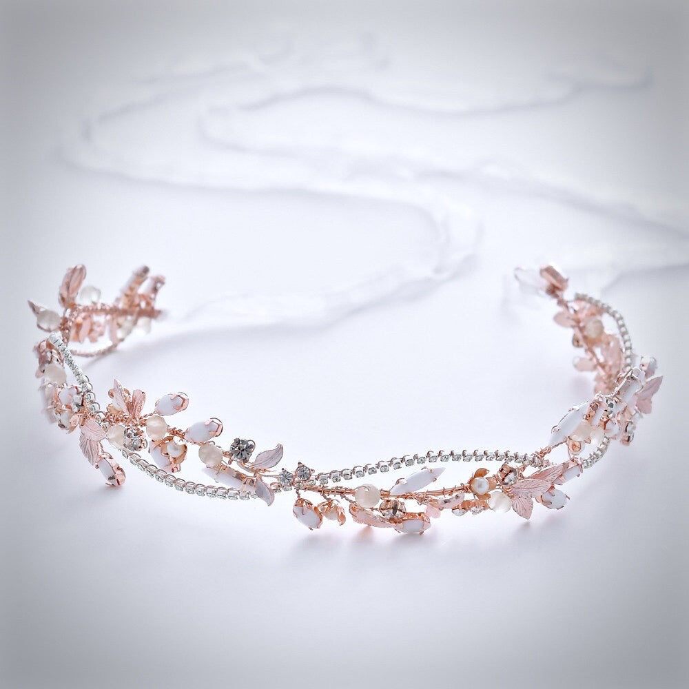 "Erin" - Rose Gold Pearl and Crystal Bridal Headband