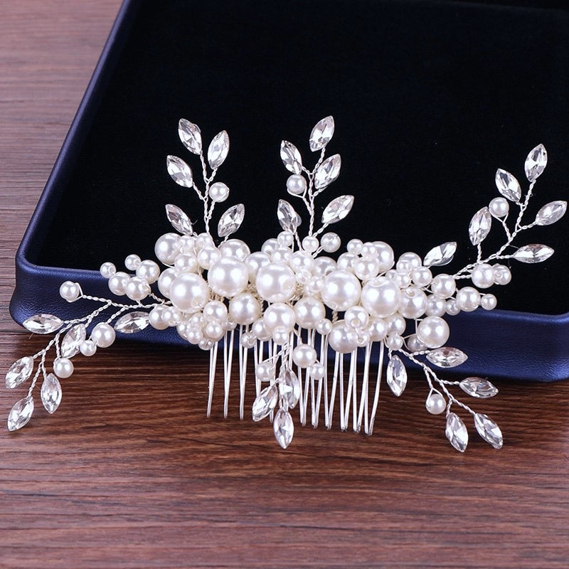 "Missy" - Silver Pearl and Crystal Bridal Hair Comb
