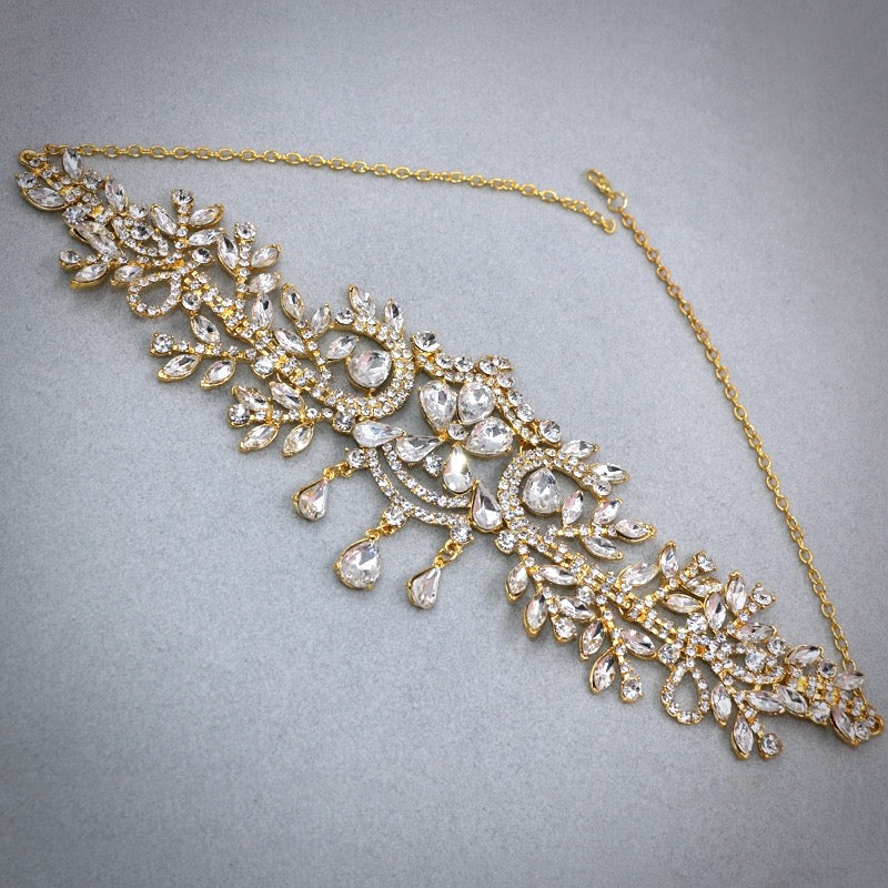 "Kiara" - Crystal Bridal Forehead Chain / Headdress - Available in Silver, Rose Gold and Yellow Gold