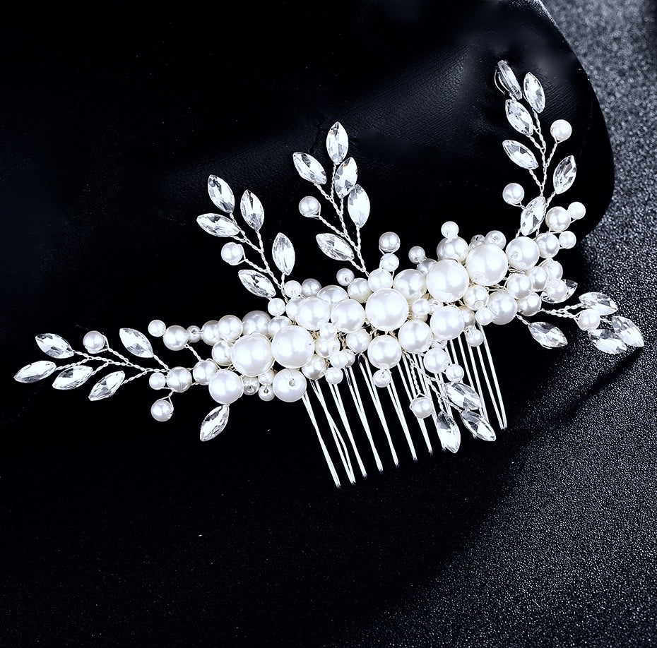 "Missy" - Silver Pearl and Crystal Bridal Hair Comb
