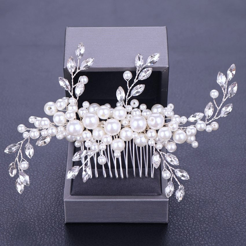 "Missy" - Silver Pearl and Crystal Bridal Hair Comb