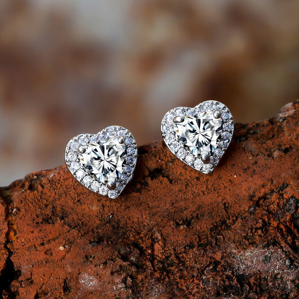 Etienne - Heart CZ Bridal Earrings - Available in Silver and Rose Gold