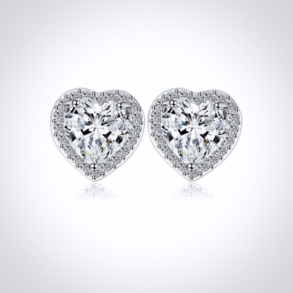 Etienne - Heart CZ Bridal Earrings - Available in Silver and Rose Gold