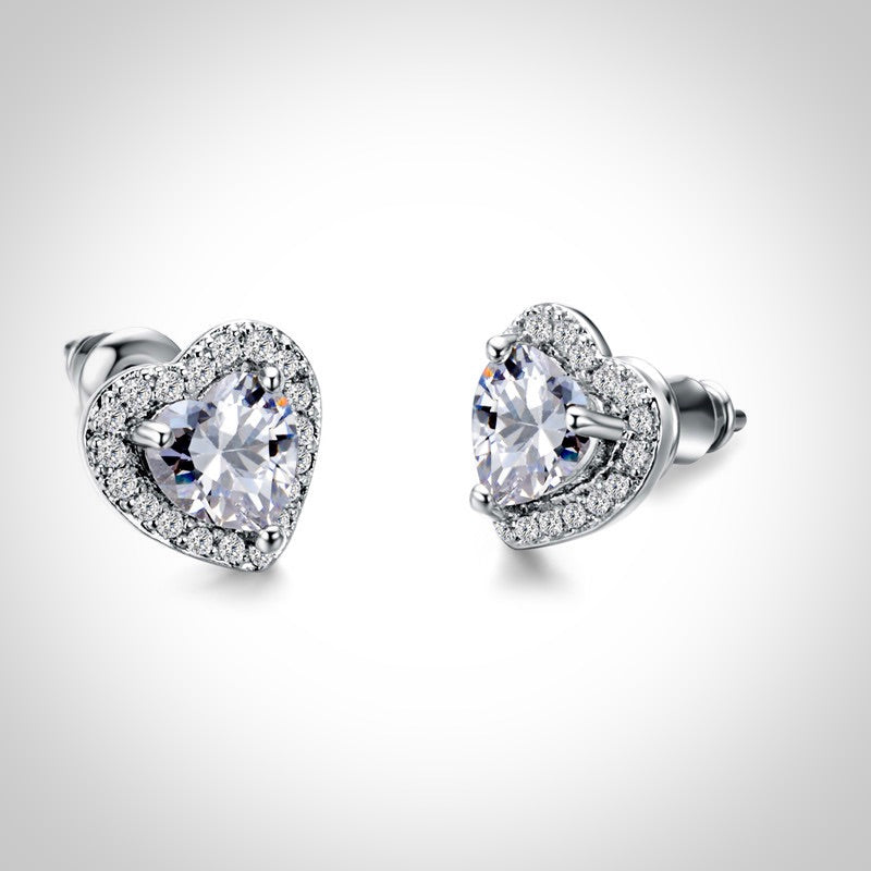 Etienne - Heart CZ Bridal Earrings - Available in Silver and Rose Gold