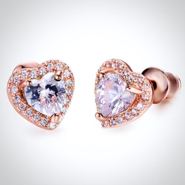 Etienne - Heart CZ Bridal Earrings - Available in Silver and Rose Gold