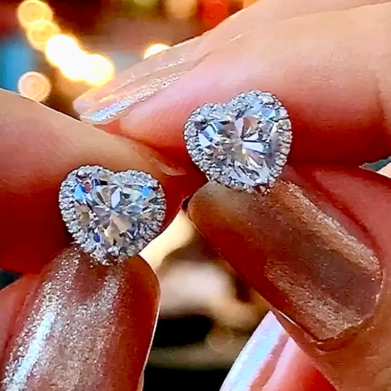 Etienne - Heart CZ Bridal Earrings - Available in Silver and Rose Gold
