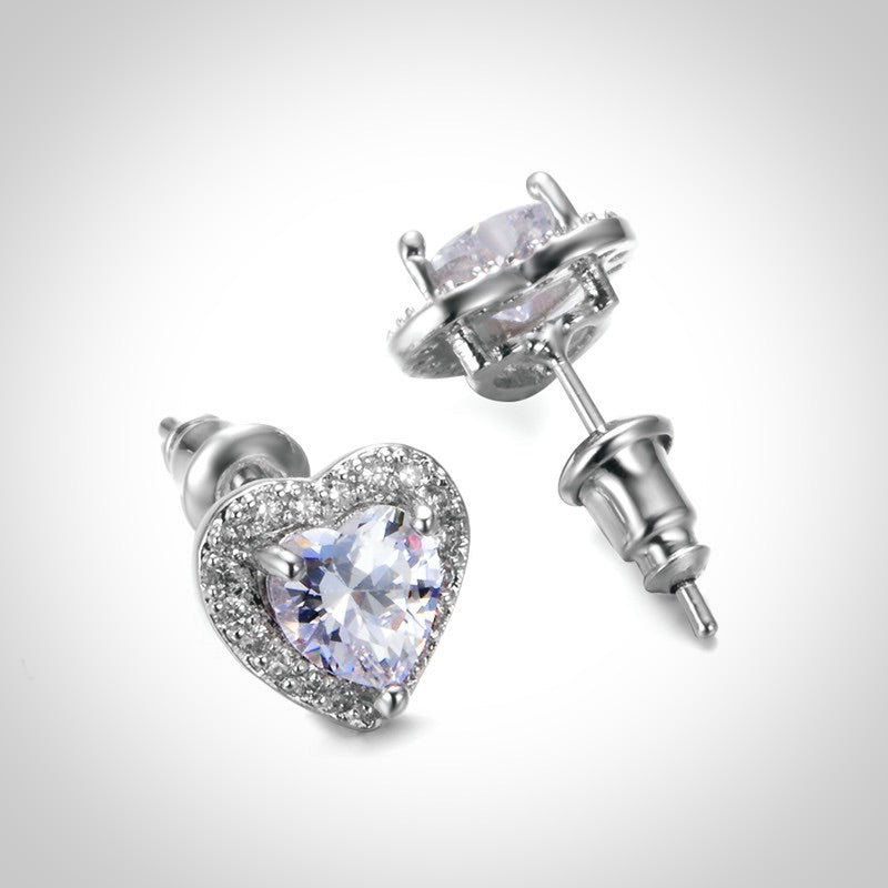 Etienne - Heart CZ Bridal Earrings - Available in Silver and Rose Gold