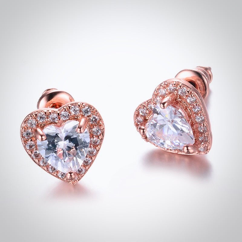 Etienne - Heart CZ Bridal Earrings - Available in Silver and Rose Gold