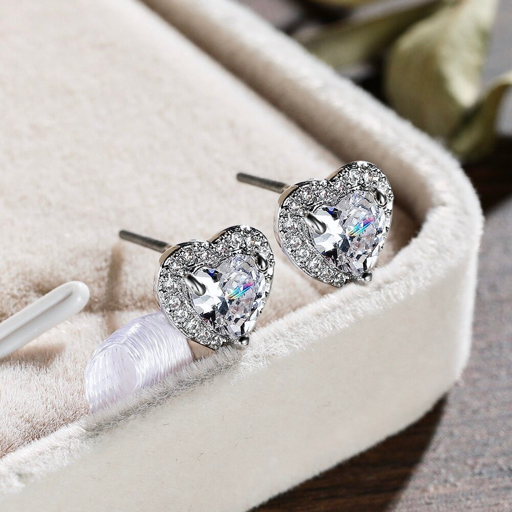 Etienne - Heart CZ Bridal Earrings - Available in Silver and Rose Gold