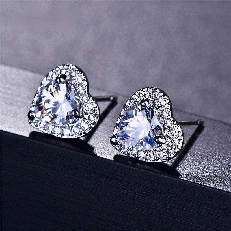 Etienne - Heart CZ Bridal Earrings - Available in Silver and Rose Gold