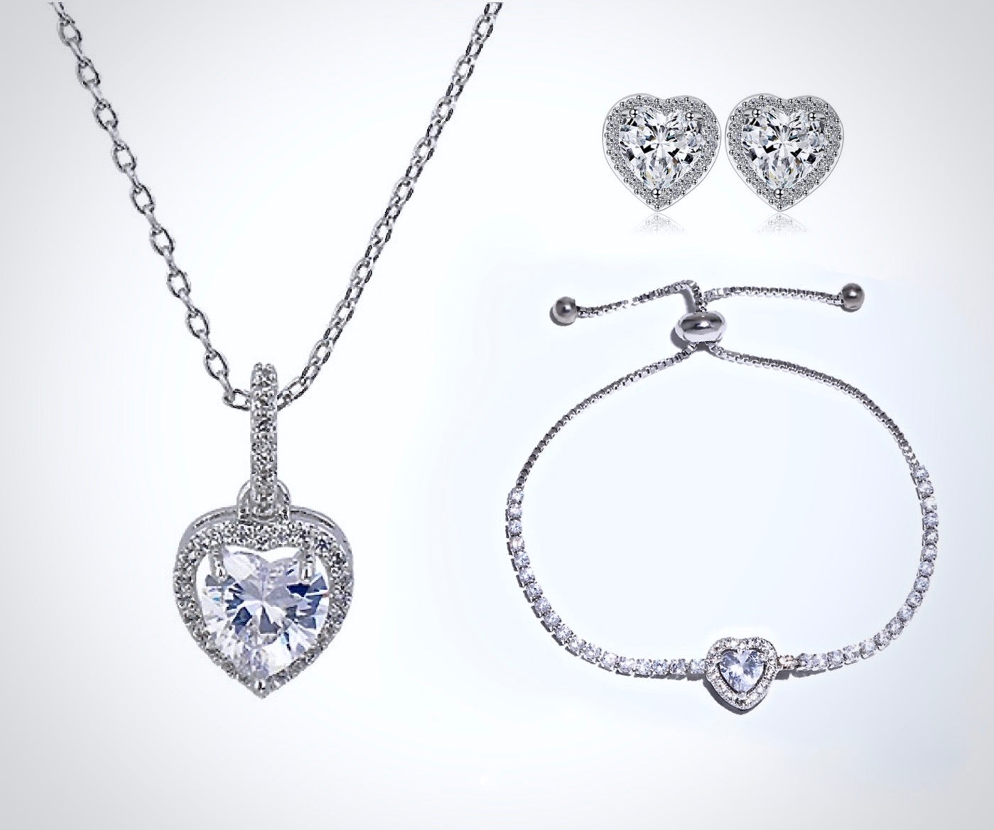 "Etienne" - Heart CZ Bridal Necklace - Available in Silver and Rose Gold