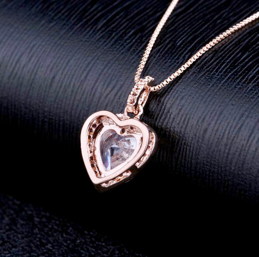 "Etienne" - Heart CZ Bridal Necklace - Available in Silver and Rose Gold