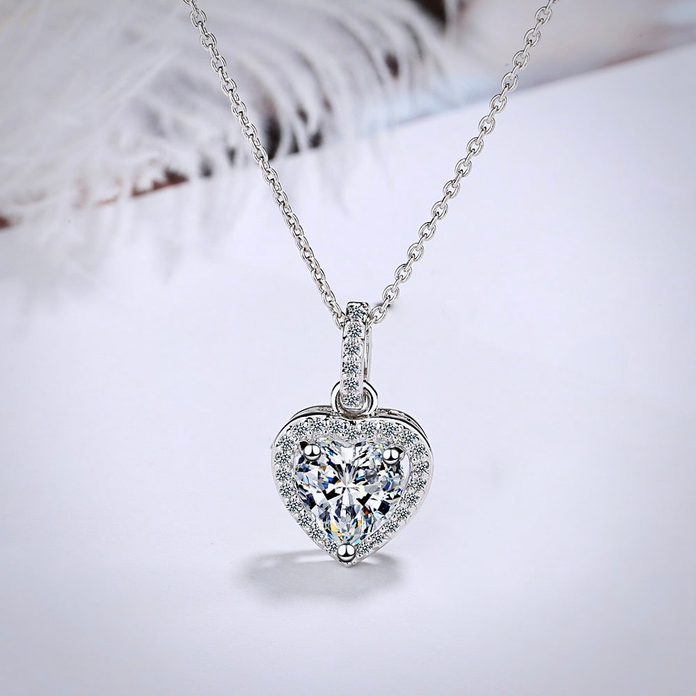 "Etienne" - Heart CZ Bridal Necklace - Available in Silver and Rose Gold