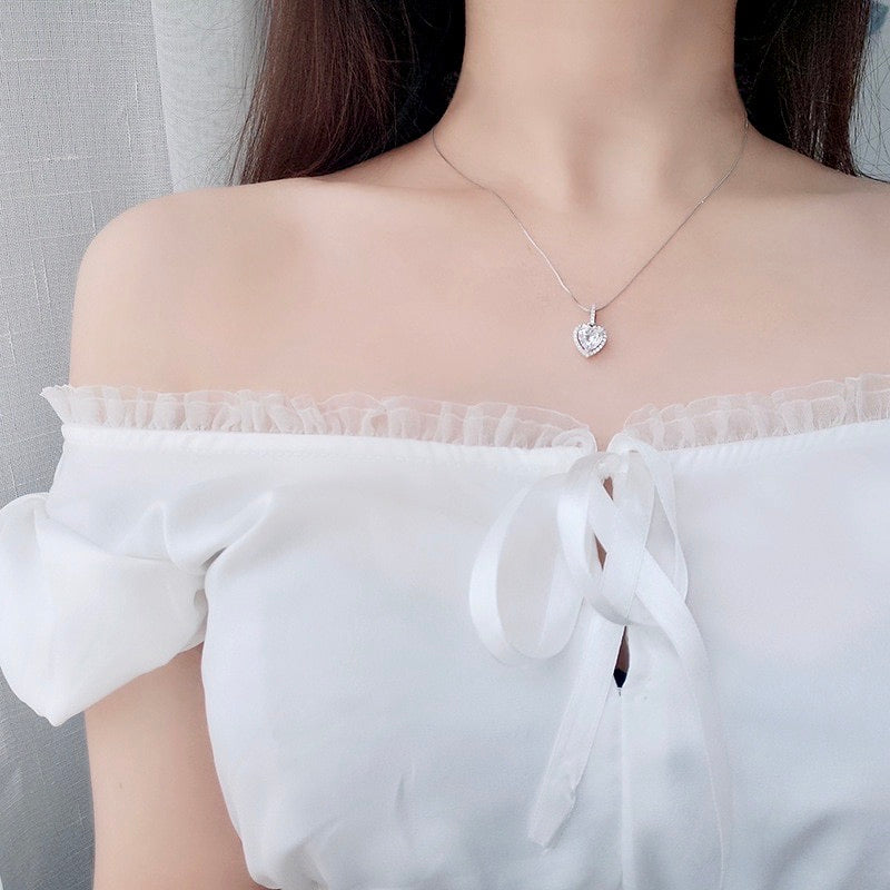 "Etienne" - Heart CZ Bridal Necklace - Available in Silver and Rose Gold
