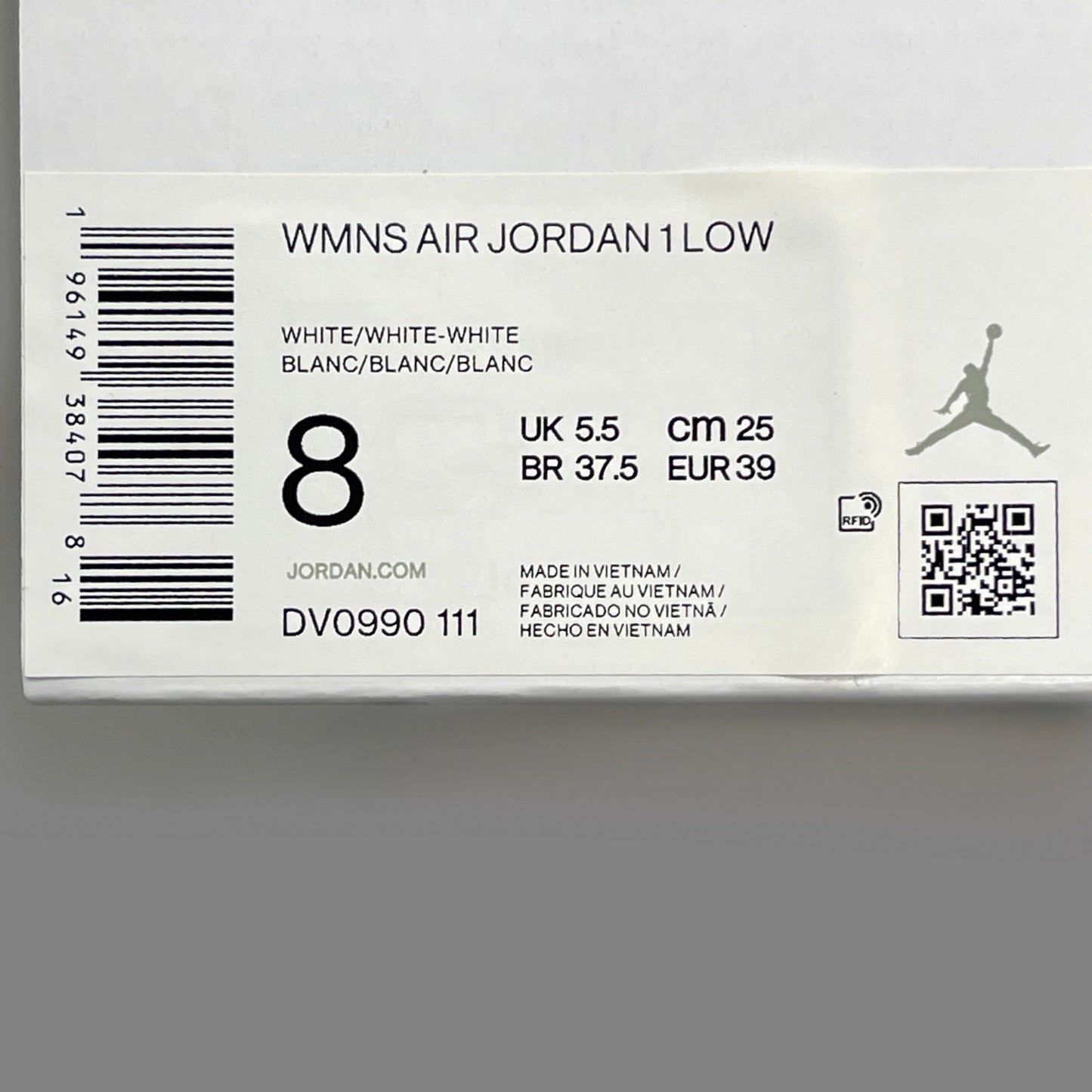 NIKE AIR JORDAN 1 Low Triple White Women's Sz 8 DV0990-111 (New in Box)