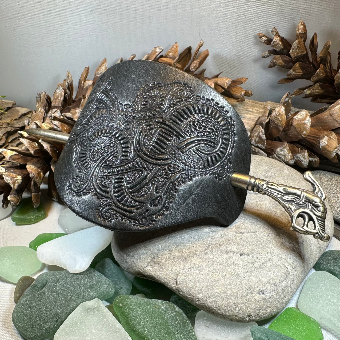 Celtic Dragon Leather Hair Slide