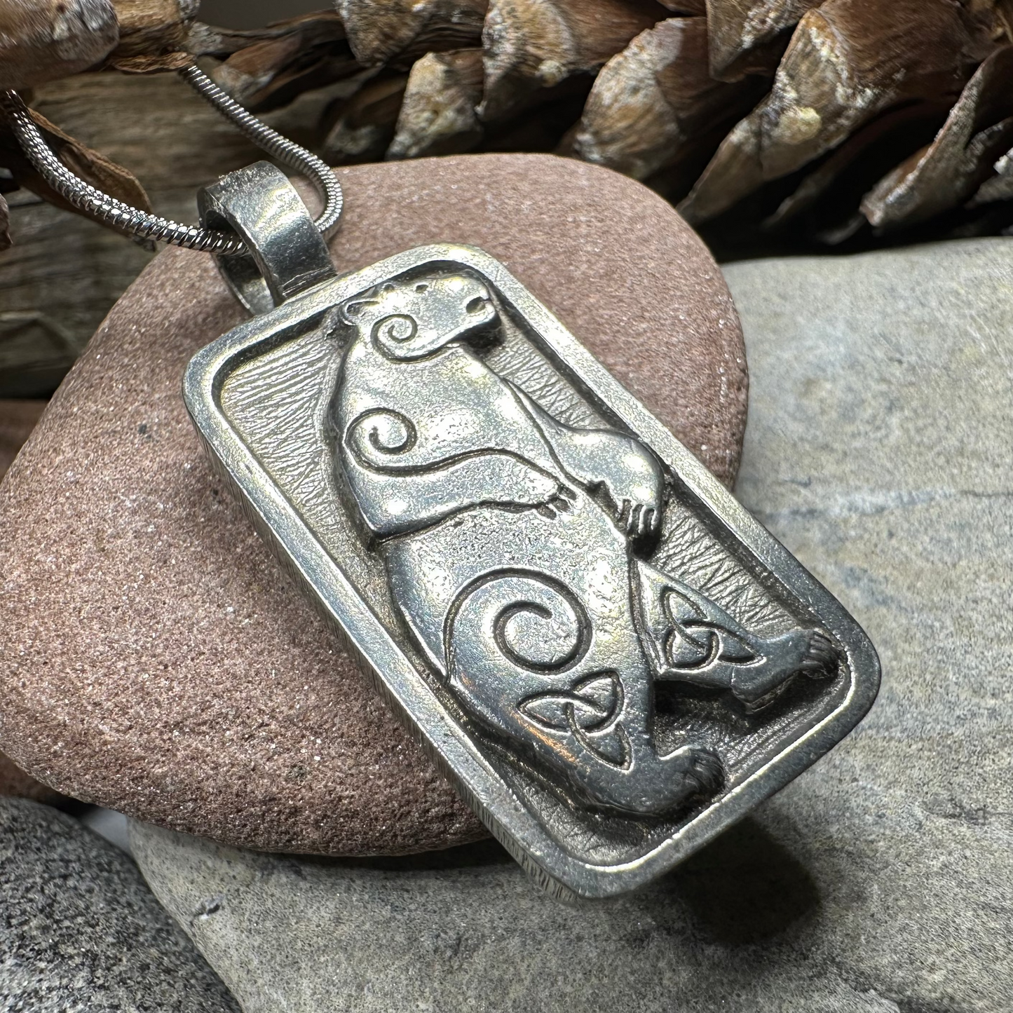 Celtic Spiral Bear Pewter Necklace