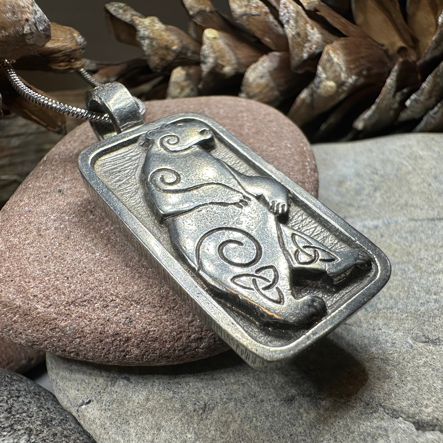 Celtic Spiral Bear Pewter Necklace