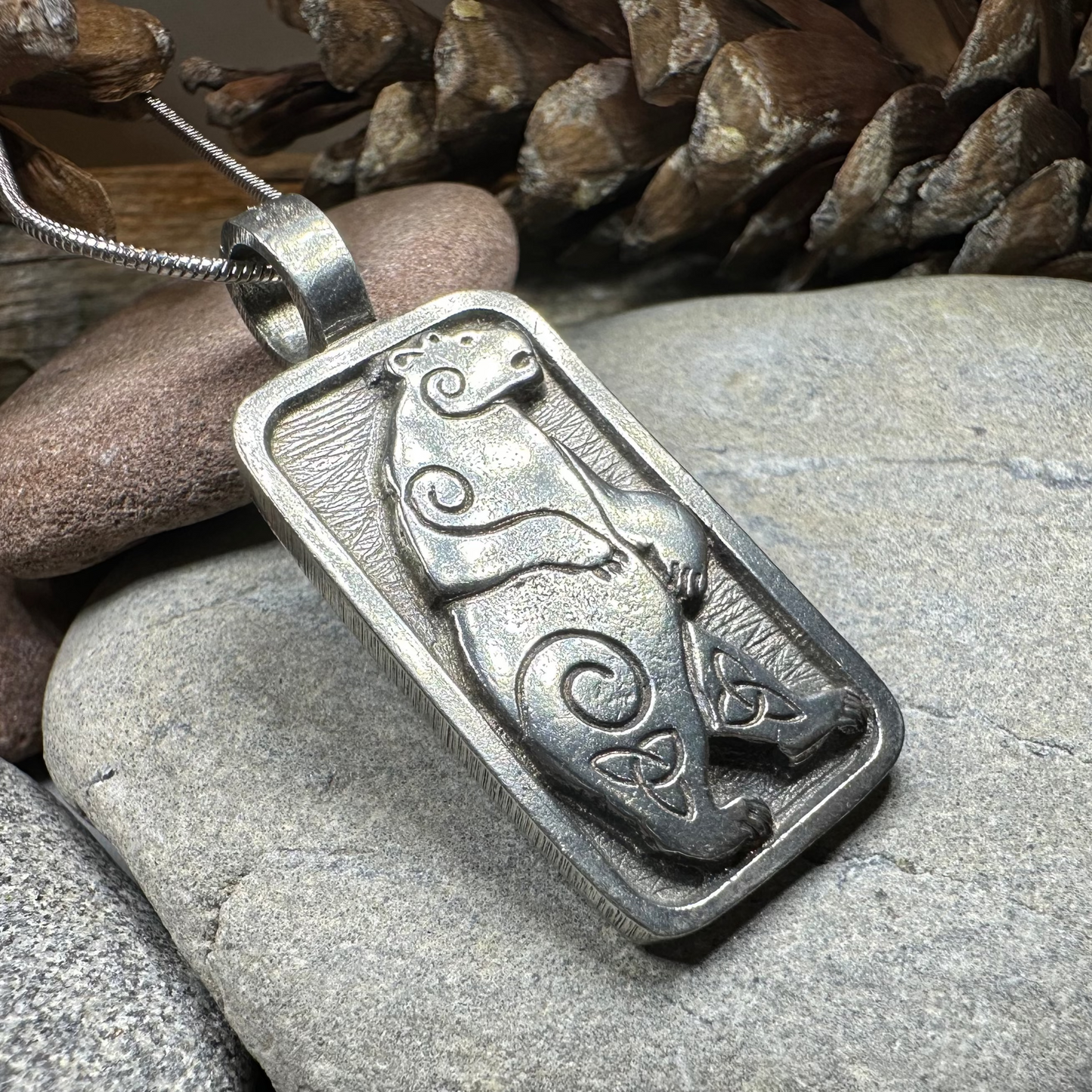 Celtic Spiral Bear Pewter Necklace