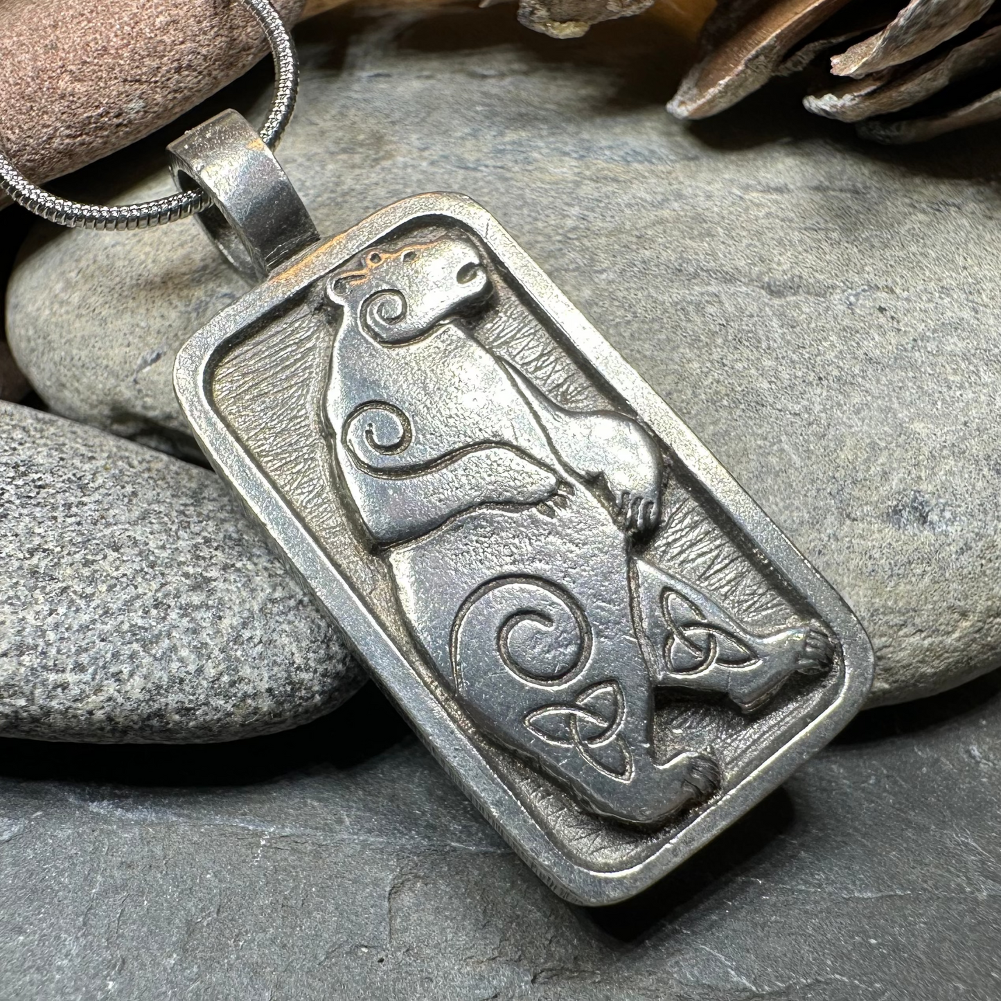 Celtic Spiral Bear Pewter Necklace